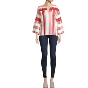 JOIE Red Striped Selbea Bell Sleeve Boho Blouse